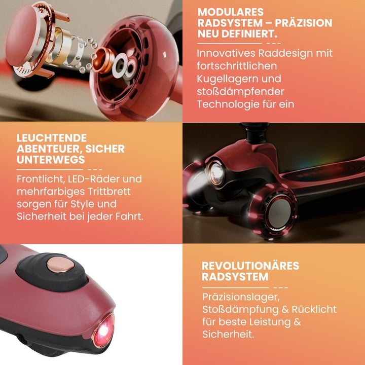 Habib Gruppe Kinderroller Tretroller 3 - Rad - LED Frontlicht, Rücklicht & Leuchtendes Deck Scooter, Faltbar, Höhenverstellbar, rutschfest & Pannensicher (3 - 10 Jahre) - Europebazar