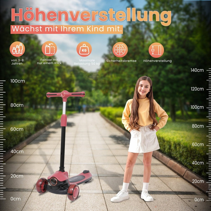 Habib Gruppe Kinderroller Tretroller 3 - Rad - LED Frontlicht, Rücklicht & Leuchtendes Deck Scooter, Faltbar, Höhenverstellbar, rutschfest & Pannensicher (3 - 10 Jahre) - Europebazar