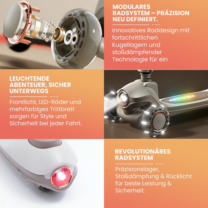 Habib Gruppe Kinderroller Tretroller 3 - Rad - LED Frontlicht, Rücklicht & Leuchtendes Deck Scooter, Faltbar, Höhenverstellbar, rutschfest & Pannensicher (3 - 10 Jahre) - Europebazar