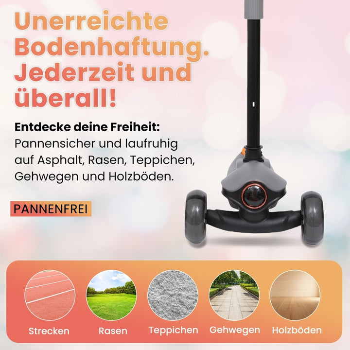 Habib Gruppe Kinderroller Tretroller 3 - Rad - LED Frontlicht, Rücklicht & Leuchtendes Deck Scooter, Faltbar, Höhenverstellbar, rutschfest & Pannensicher (3 - 10 Jahre) - Europebazar