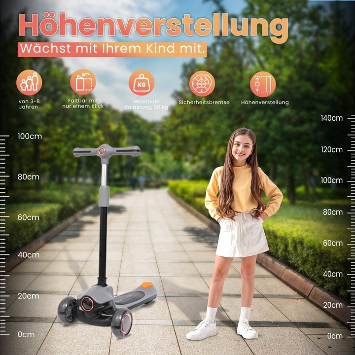 Habib Gruppe Kinderroller Tretroller 3 - Rad - LED Frontlicht, Rücklicht & Leuchtendes Deck Scooter, Faltbar, Höhenverstellbar, rutschfest & Pannensicher (3 - 10 Jahre) - Europebazar