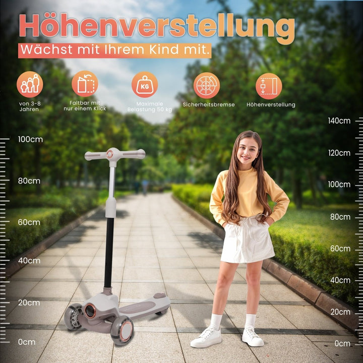 Habib Gruppe Kinderroller Tretroller 3 - Rad - LED Frontlicht, Rücklicht & Leuchtendes Deck Scooter, Faltbar, Höhenverstellbar, rutschfest & Pannensicher (3 - 10 Jahre) - Europebazar