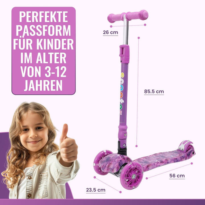 Habib Gruppe Kinderroller, Tretroller ab 3 Jahre, Faltbar, Höhenverstellbar, LED Leuchträder, Bis 50kg, Für Jungen & Mädchen - Europebazar