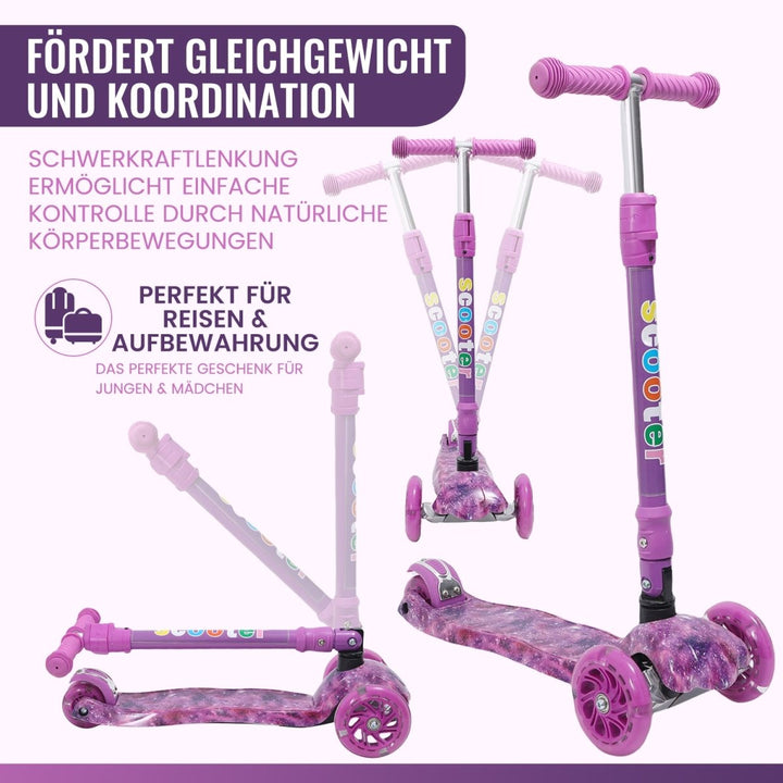 Habib Gruppe Kinderroller, Tretroller ab 3 Jahre, Faltbar, Höhenverstellbar, LED Leuchträder, Bis 50kg, Für Jungen & Mädchen - Europebazar