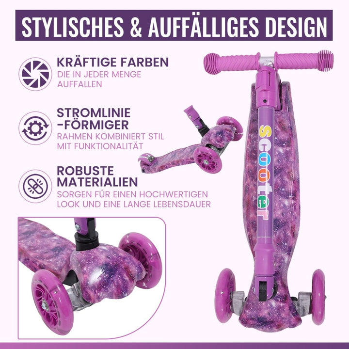 Habib Gruppe Kinderroller, Tretroller ab 3 Jahre, Faltbar, Höhenverstellbar, LED Leuchträder, Bis 50kg, Für Jungen & Mädchen - Europebazar