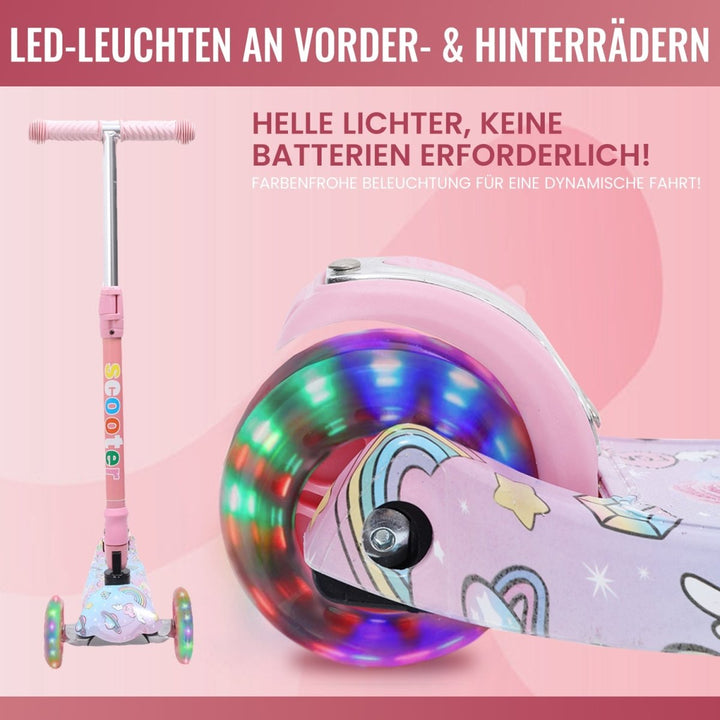 Habib Gruppe Kinderroller, Tretroller ab 3 Jahre, Faltbar, Höhenverstellbar, LED Leuchträder, Bis 50kg, Für Jungen & Mädchen - Europebazar