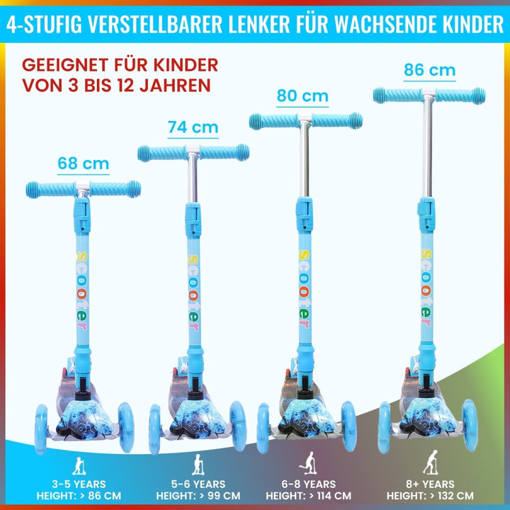 Habib Gruppe Kinderroller, Tretroller ab 3 Jahre, Faltbar, Höhenverstellbar, LED Leuchträder, Bis 50kg, Für Jungen & Mädchen - Europebazar