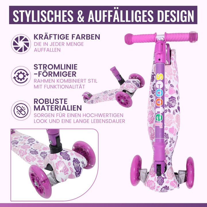 Habib Gruppe Kinderroller, Tretroller ab 3 Jahre, Faltbar, Höhenverstellbar, LED Leuchträder, Bis 50kg, Für Jungen & Mädchen - Europebazar