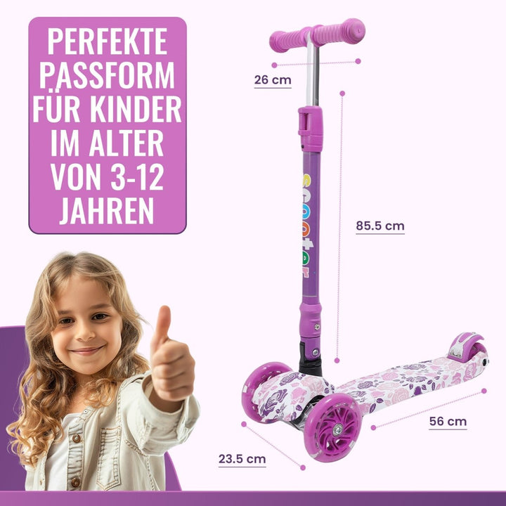 Habib Gruppe Kinderroller, Tretroller ab 3 Jahre, Faltbar, Höhenverstellbar, LED Leuchträder, Bis 50kg, Für Jungen & Mädchen - Europebazar