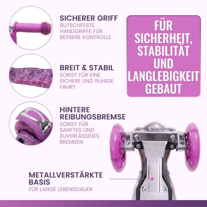 Habib Gruppe Kinderroller, Tretroller ab 3 Jahre, Faltbar, Höhenverstellbar, LED Leuchträder, Bis 50kg, Für Jungen & Mädchen - Europebazar