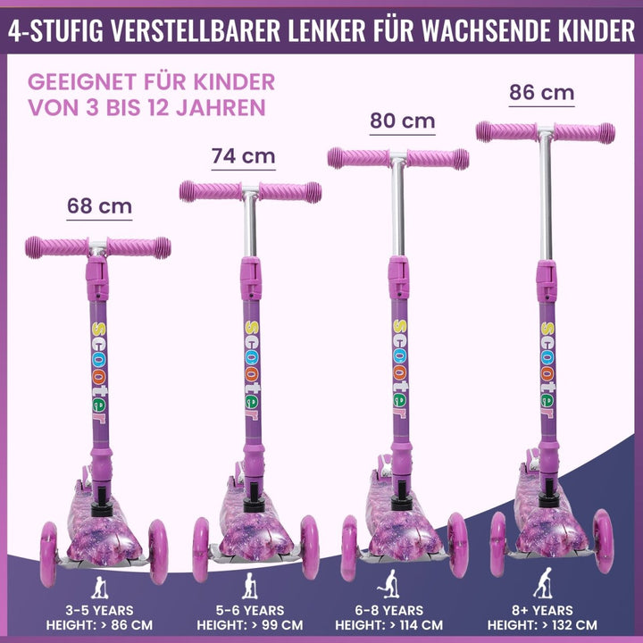 Habib Gruppe Kinderroller, Tretroller ab 3 Jahre, Faltbar, Höhenverstellbar, LED Leuchträder, Bis 50kg, Für Jungen & Mädchen - Europebazar