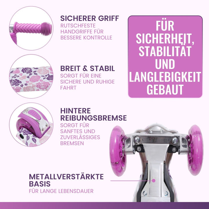 Habib Gruppe Kinderroller, Tretroller ab 3 Jahre, Faltbar, Höhenverstellbar, LED Leuchträder, Bis 50kg, Für Jungen & Mädchen - Europebazar