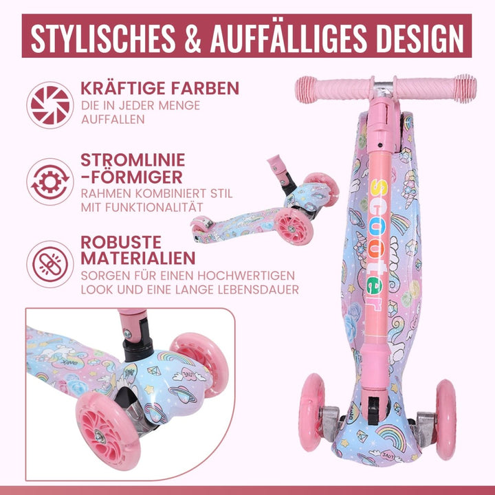 Habib Gruppe Kinderroller, Tretroller ab 3 Jahre, Faltbar, Höhenverstellbar, LED Leuchträder, Bis 50kg, Für Jungen & Mädchen - Europebazar