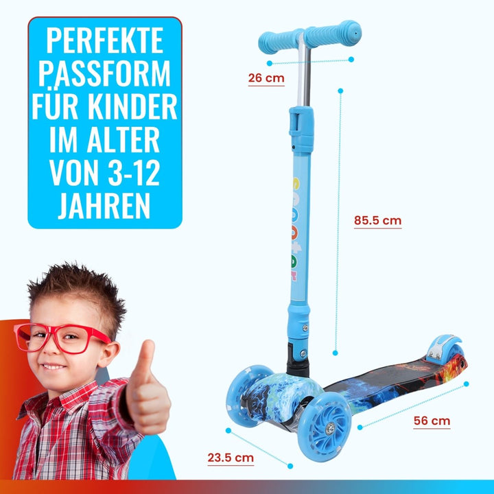 Habib Gruppe Kinderroller, Tretroller ab 3 Jahre, Faltbar, Höhenverstellbar, LED Leuchträder, Bis 50kg, Für Jungen & Mädchen - Europebazar