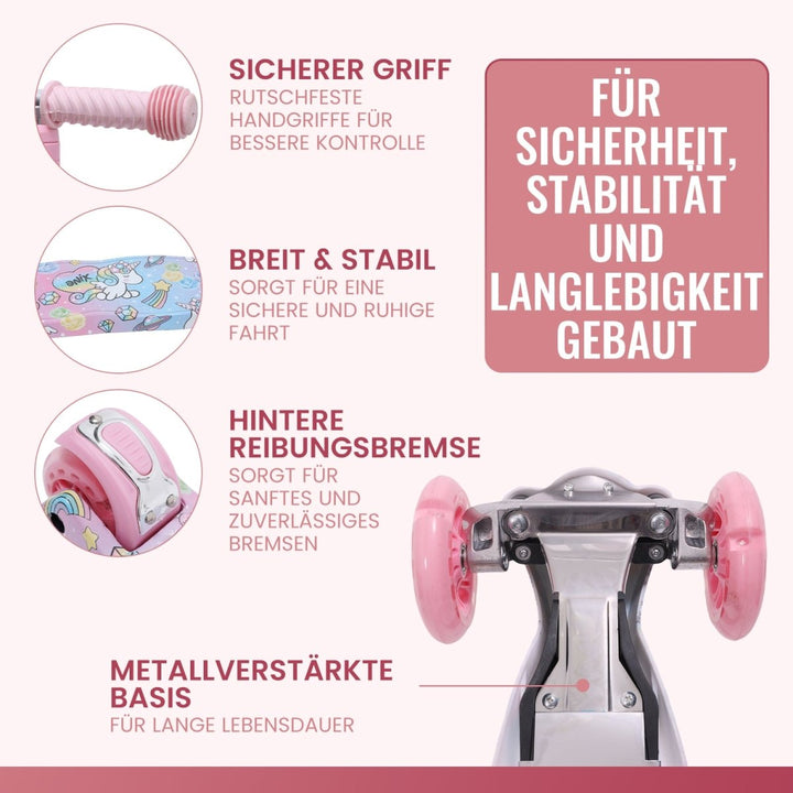 Habib Gruppe Kinderroller, Tretroller ab 3 Jahre, Faltbar, Höhenverstellbar, LED Leuchträder, Bis 50kg, Für Jungen & Mädchen - Europebazar