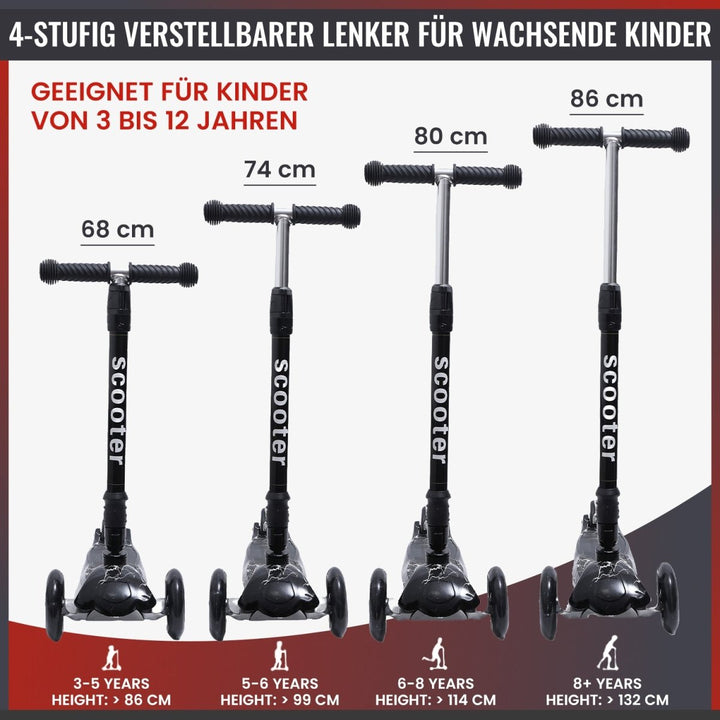 Habib Gruppe Kinderroller, Tretroller ab 3 Jahre, Faltbar, Höhenverstellbar, LED Leuchträder, Bis 50kg, Für Jungen & Mädchen - Europebazar