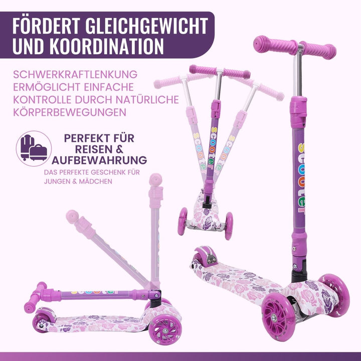 Habib Gruppe Kinderroller, Tretroller ab 3 Jahre, Faltbar, Höhenverstellbar, LED Leuchträder, Bis 50kg, Für Jungen & Mädchen - Europebazar