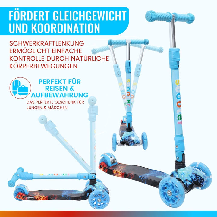 Habib Gruppe Kinderroller, Tretroller ab 3 Jahre, Faltbar, Höhenverstellbar, LED Leuchträder, Bis 50kg, Für Jungen & Mädchen - Europebazar