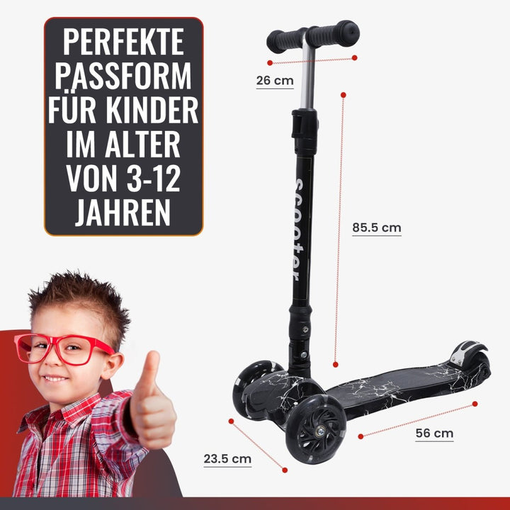 Habib Gruppe Kinderroller, Tretroller ab 3 Jahre, Faltbar, Höhenverstellbar, LED Leuchträder, Bis 50kg, Für Jungen & Mädchen - Europebazar