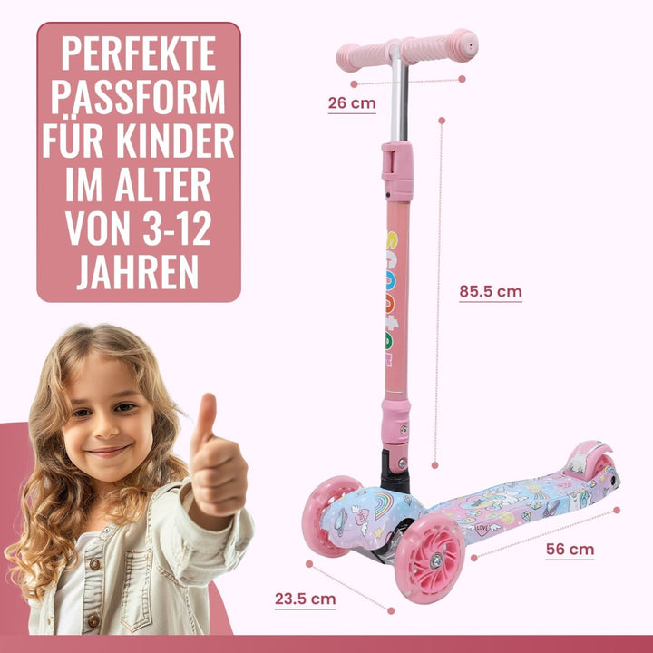 Habib Gruppe Kinderroller, Tretroller ab 3 Jahre, Faltbar, Höhenverstellbar, LED Leuchträder, Bis 50kg, Für Jungen & Mädchen - Europebazar