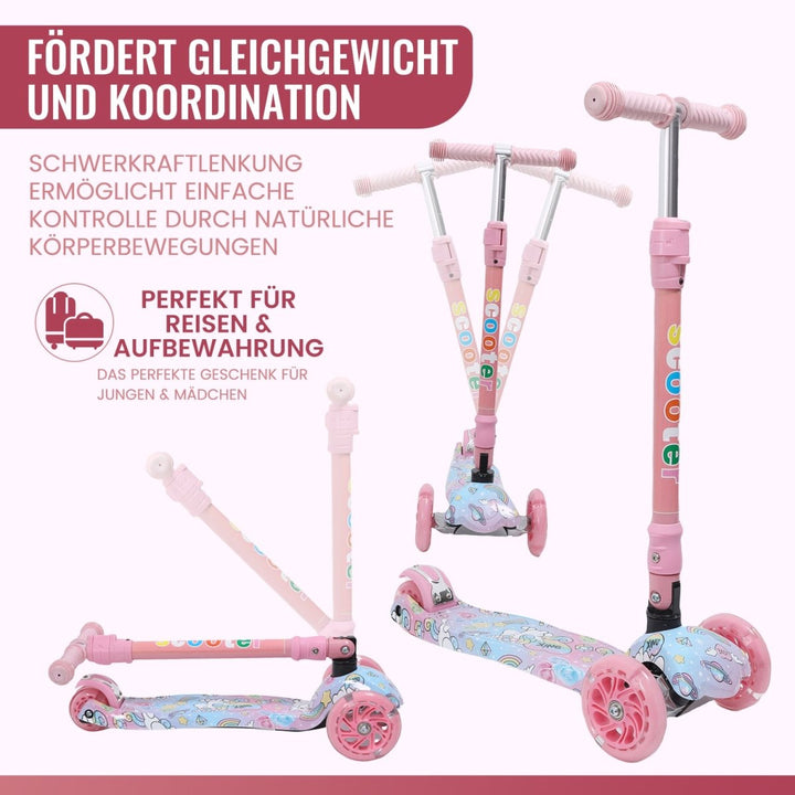 Habib Gruppe Kinderroller, Tretroller ab 3 Jahre, Faltbar, Höhenverstellbar, LED Leuchträder, Bis 50kg, Für Jungen & Mädchen - Europebazar