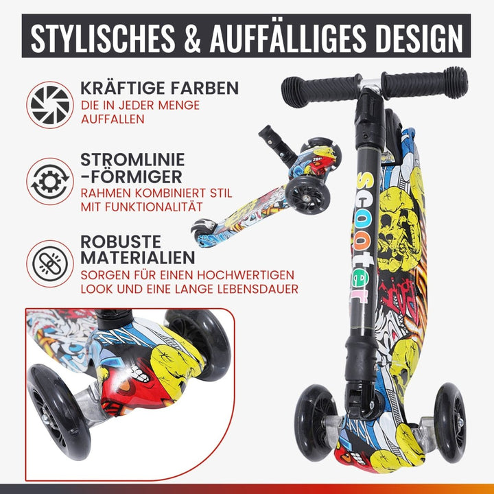 Habib Gruppe Kinderroller, Tretroller ab 3 Jahre, Faltbar, Höhenverstellbar, LED Leuchträder, Bis 50kg, Für Jungen & Mädchen - Europebazar