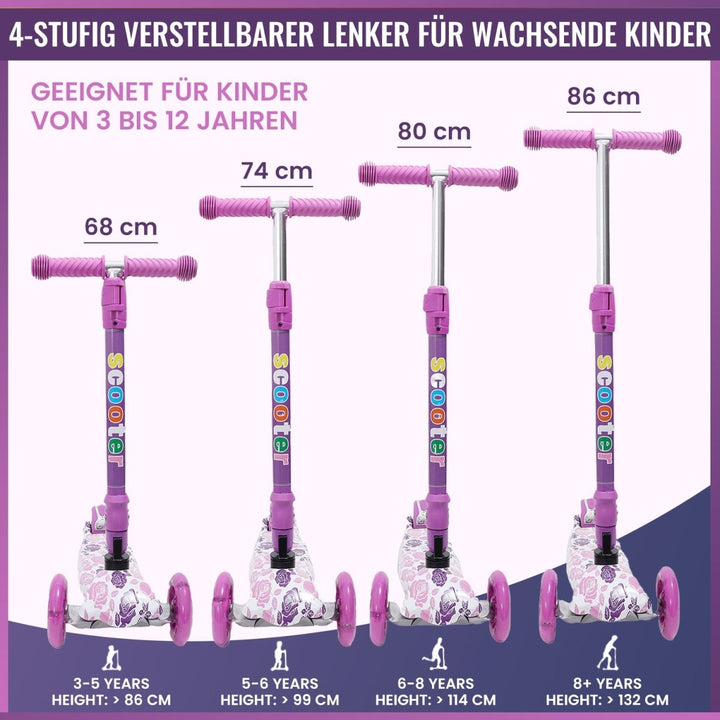 Habib Gruppe Kinderroller, Tretroller ab 3 Jahre, Faltbar, Höhenverstellbar, LED Leuchträder, Bis 50kg, Für Jungen & Mädchen - Europebazar