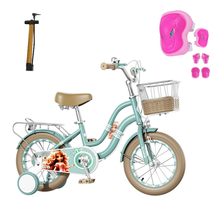 Habib Gruppe Mädchenfahrrad Klassik | Inkl. Luftpumpe & 6 - teiligem Schutz - Set | Karbonstahlrahmen & Duales Bremssystem | Mitwachsend & sicher für Mädchen 3 - 8 Jahre - Europebazar