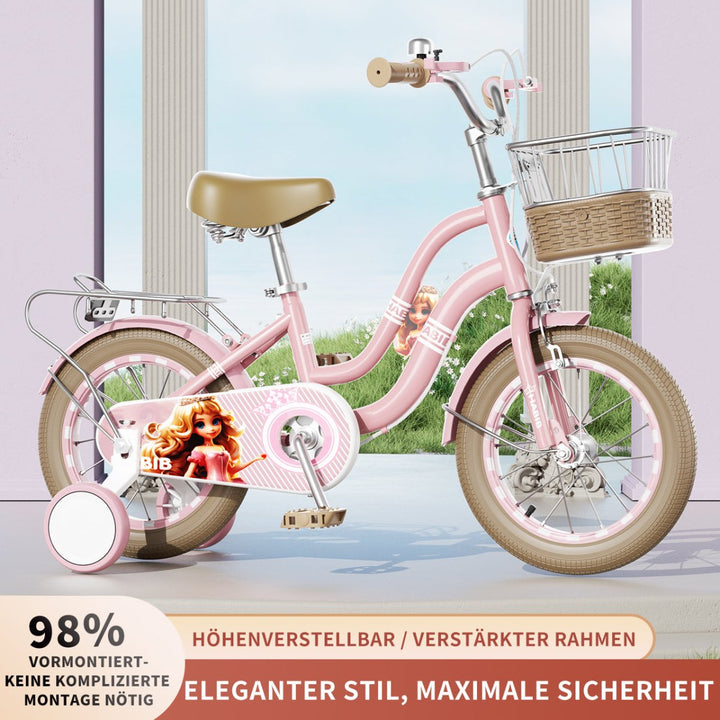 Habib Gruppe Mädchenfahrrad Klassik | Inkl. Luftpumpe & 6 - teiligem Schutz - Set | Karbonstahlrahmen & Duales Bremssystem | Mitwachsend & sicher für Mädchen 3 - 8 Jahre - Europebazar