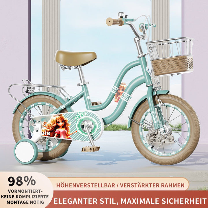 Habib Gruppe Mädchenfahrrad Klassik | Inkl. Luftpumpe & 6 - teiligem Schutz - Set | Karbonstahlrahmen & Duales Bremssystem | Mitwachsend & sicher für Mädchen 3 - 8 Jahre - Europebazar