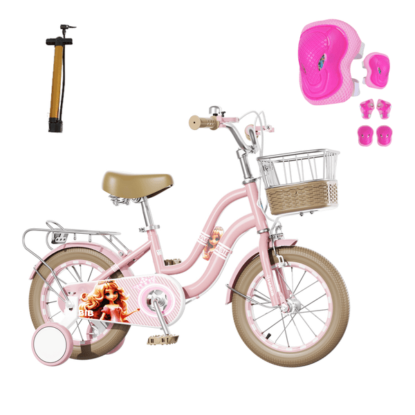 Habib Gruppe Mädchenfahrrad Klassik | Inkl. Luftpumpe & 6 - teiligem Schutz - Set | Karbonstahlrahmen & Duales Bremssystem | Mitwachsend & sicher für Mädchen 3 - 8 Jahre - Europebazar