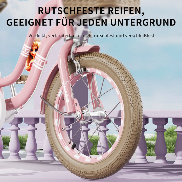Habib Gruppe Mädchenfahrrad Klassik | Inkl. Luftpumpe & 6 - teiligem Schutz - Set | Karbonstahlrahmen & Duales Bremssystem | Mitwachsend & sicher für Mädchen 3 - 8 Jahre - Europebazar