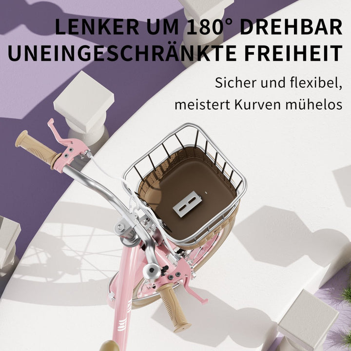 Habib Gruppe Mädchenfahrrad Klassik | Inkl. Luftpumpe & 6 - teiligem Schutz - Set | Karbonstahlrahmen & Duales Bremssystem | Mitwachsend & sicher für Mädchen 3 - 8 Jahre - Europebazar