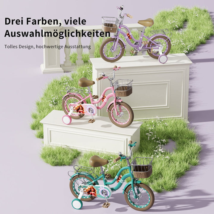 Habib Gruppe Mädchenfahrrad Klassik | Inkl. Luftpumpe & 6 - teiligem Schutz - Set | Karbonstahlrahmen & Duales Bremssystem | Mitwachsend & sicher für Mädchen 3 - 8 Jahre - Europebazar