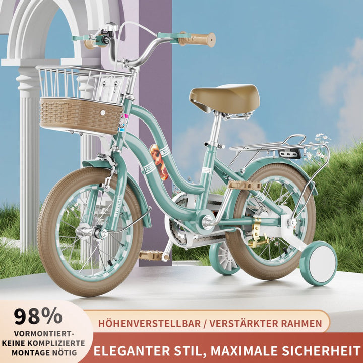 Habib Gruppe Mädchenfahrrad Klassik | Inkl. Luftpumpe & 6 - teiligem Schutz - Set | Karbonstahlrahmen & Duales Bremssystem | Mitwachsend & sicher für Mädchen 3 - 8 Jahre - Europebazar