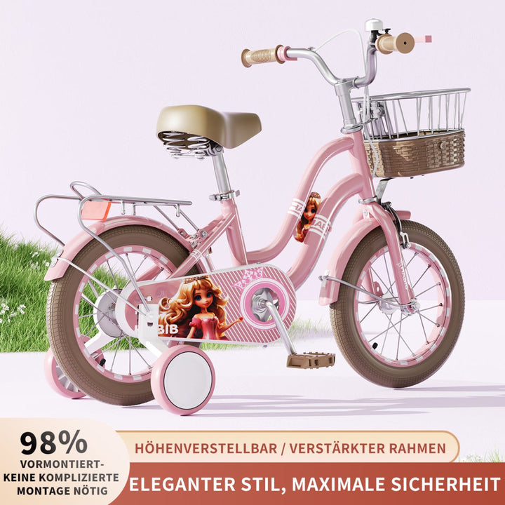 Habib Gruppe Mädchenfahrrad Klassik | Inkl. Luftpumpe & 6 - teiligem Schutz - Set | Karbonstahlrahmen & Duales Bremssystem | Mitwachsend & sicher für Mädchen 3 - 8 Jahre - Europebazar