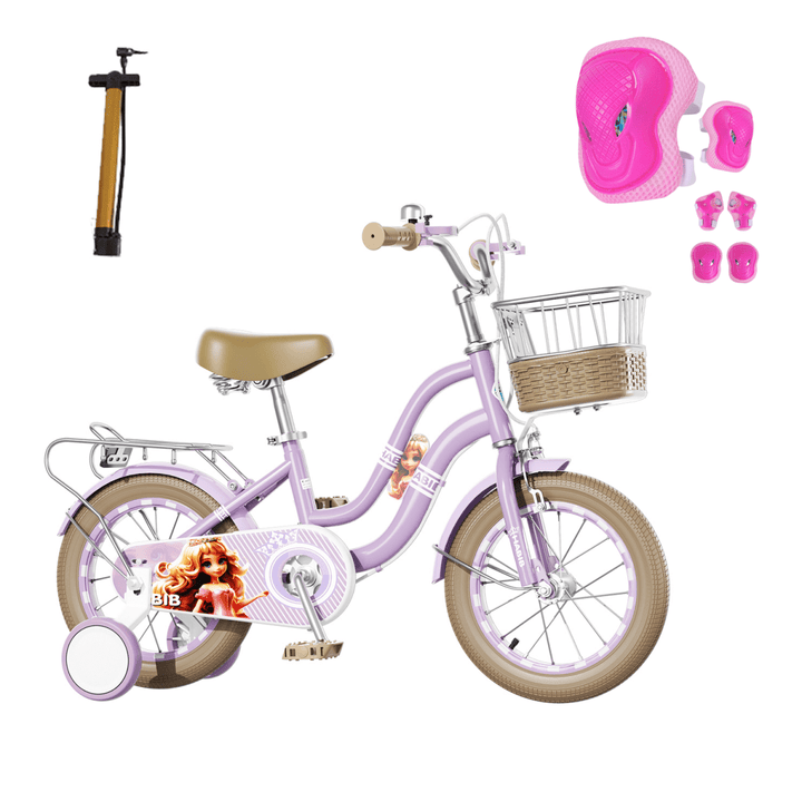 Habib Gruppe Mädchenfahrrad Klassik | Inkl. Luftpumpe & 6 - teiligem Schutz - Set | Karbonstahlrahmen & Duales Bremssystem | Mitwachsend & sicher für Mädchen 3 - 8 Jahre - Europebazar