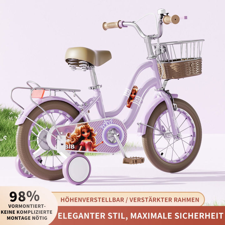 Habib Gruppe Mädchenfahrrad Klassik | Inkl. Luftpumpe & 6 - teiligem Schutz - Set | Karbonstahlrahmen & Duales Bremssystem | Mitwachsend & sicher für Mädchen 3 - 8 Jahre - Europebazar