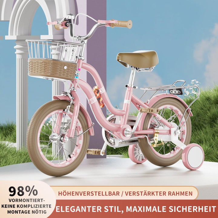 Habib Gruppe Mädchenfahrrad Klassik | Inkl. Luftpumpe & 6 - teiligem Schutz - Set | Karbonstahlrahmen & Duales Bremssystem | Mitwachsend & sicher für Mädchen 3 - 8 Jahre - Europebazar
