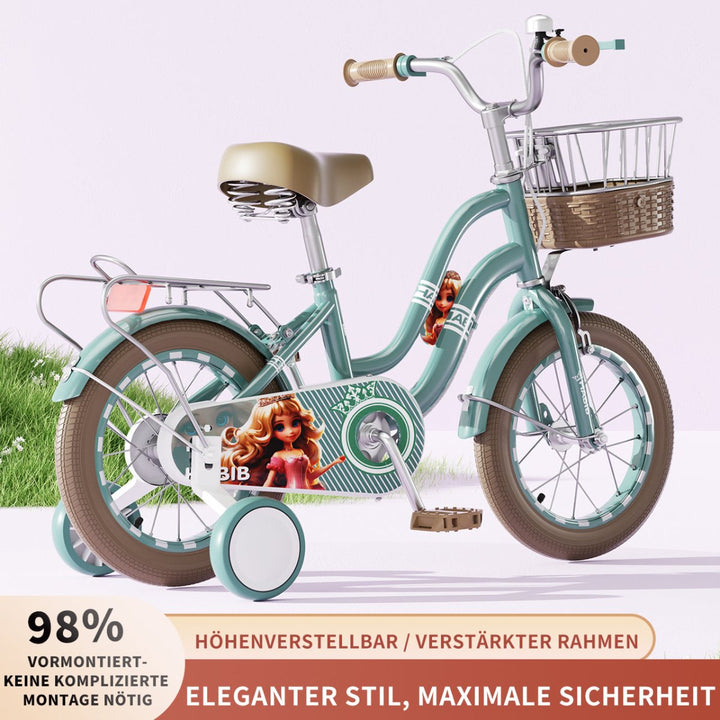 Habib Gruppe Mädchenfahrrad Klassik | Inkl. Luftpumpe & 6 - teiligem Schutz - Set | Karbonstahlrahmen & Duales Bremssystem | Mitwachsend & sicher für Mädchen 3 - 8 Jahre - Europebazar