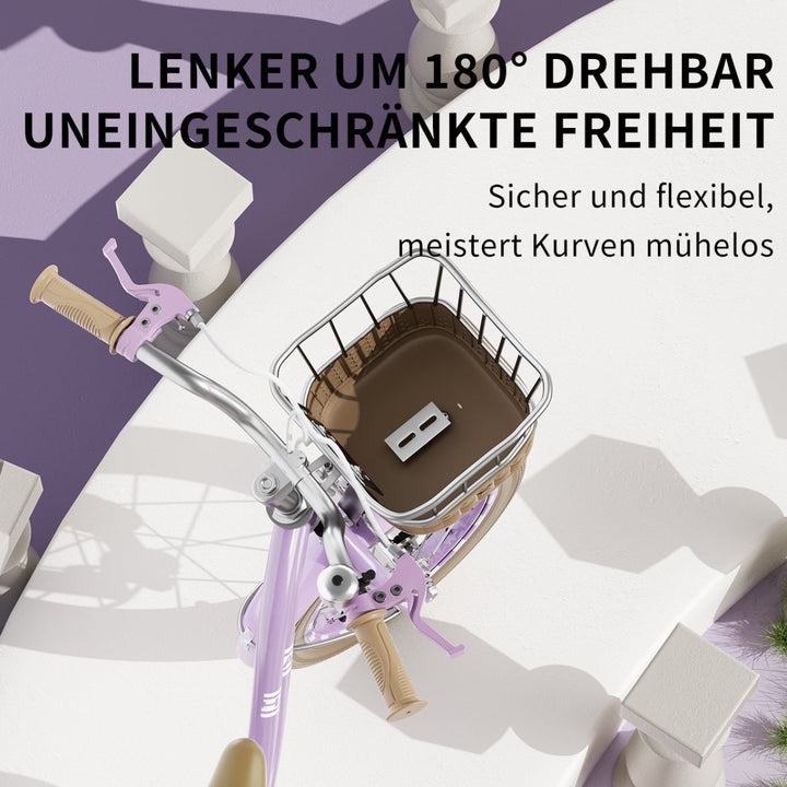 Habib Gruppe Mädchenfahrrad Klassik | Inkl. Luftpumpe & 6 - teiligem Schutz - Set | Karbonstahlrahmen & Duales Bremssystem | Mitwachsend & sicher für Mädchen 3 - 8 Jahre - Europebazar