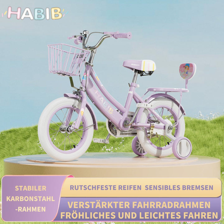 Habib Gruppe Mädchenfahrrad Komplettset | 12, 14, 16 Zoll | Inkl. Luftpumpe & 6 - teiligem Schutz - Set | Karbonstahlrahmen & Duales Bremssystem | Mitwachsend & sicher für Mädchen 3 - 8 Jahre - Europebazar