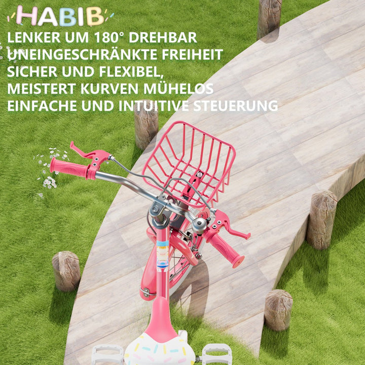 Habib Gruppe Mädchenfahrrad Komplettset | 12, 14, 16 Zoll | Inkl. Luftpumpe & 6 - teiligem Schutz - Set | Karbonstahlrahmen & Duales Bremssystem | Mitwachsend & sicher für Mädchen 3 - 8 Jahre - Europebazar