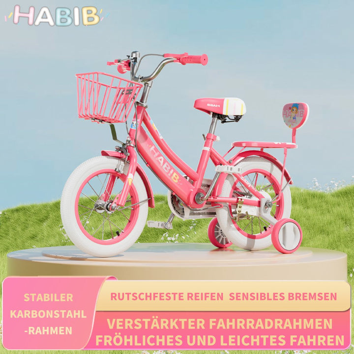 Habib Gruppe Mädchenfahrrad Komplettset | 12, 14, 16 Zoll | Inkl. Luftpumpe & 6 - teiligem Schutz - Set | Karbonstahlrahmen & Duales Bremssystem | Mitwachsend & sicher für Mädchen 3 - 8 Jahre - Europebazar