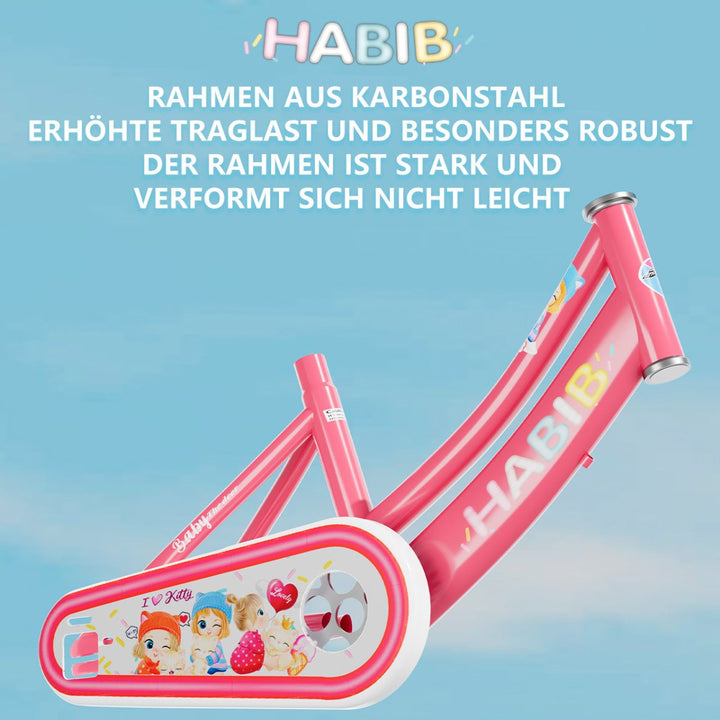 Habib Gruppe Mädchenfahrrad Komplettset | 12, 14, 16 Zoll | Inkl. Luftpumpe & 6 - teiligem Schutz - Set | Karbonstahlrahmen & Duales Bremssystem | Mitwachsend & sicher für Mädchen 3 - 8 Jahre - Europebazar