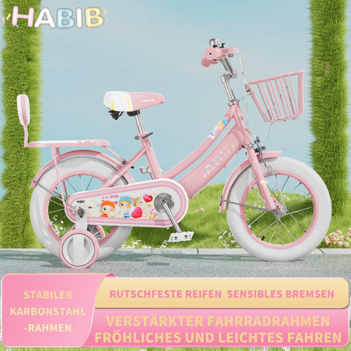 Habib Gruppe Mädchenfahrrad Komplettset | 12, 14, 16 Zoll | Inkl. Luftpumpe & 6 - teiligem Schutz - Set | Karbonstahlrahmen & Duales Bremssystem | Mitwachsend & sicher für Mädchen 3 - 8 Jahre - Europebazar