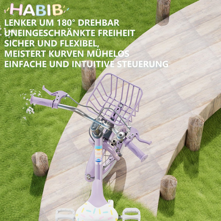 Habib Gruppe Mädchenfahrrad Komplettset | 12, 14, 16 Zoll | Inkl. Luftpumpe & 6 - teiligem Schutz - Set | Karbonstahlrahmen & Duales Bremssystem | Mitwachsend & sicher für Mädchen 3 - 8 Jahre - Europebazar