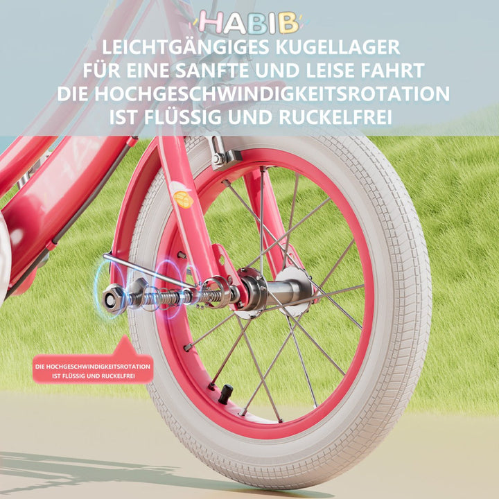 Habib Gruppe Mädchenfahrrad Komplettset | 12, 14, 16 Zoll | Inkl. Luftpumpe & 6 - teiligem Schutz - Set | Karbonstahlrahmen & Duales Bremssystem | Mitwachsend & sicher für Mädchen 3 - 8 Jahre - Europebazar
