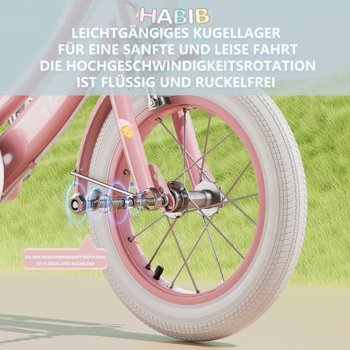 Habib Gruppe Mädchenfahrrad Komplettset | 12, 14, 16 Zoll | Inkl. Luftpumpe & 6 - teiligem Schutz - Set | Karbonstahlrahmen & Duales Bremssystem | Mitwachsend & sicher für Mädchen 3 - 8 Jahre - Europebazar
