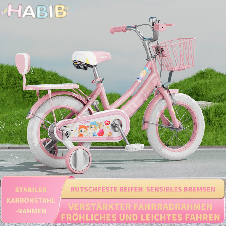 Habib Gruppe Mädchenfahrrad Komplettset | 12, 14, 16 Zoll | Inkl. Luftpumpe & 6 - teiligem Schutz - Set | Karbonstahlrahmen & Duales Bremssystem | Mitwachsend & sicher für Mädchen 3 - 8 Jahre - Europebazar